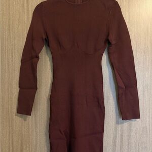 Zara Long-Sleeve Bodycon Dress in Deep Burgundy